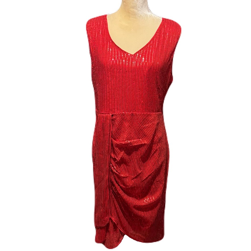 Red Dress Sparkly Sequin Ruched Party Cocktail Holiday by Grace Karin Size Large